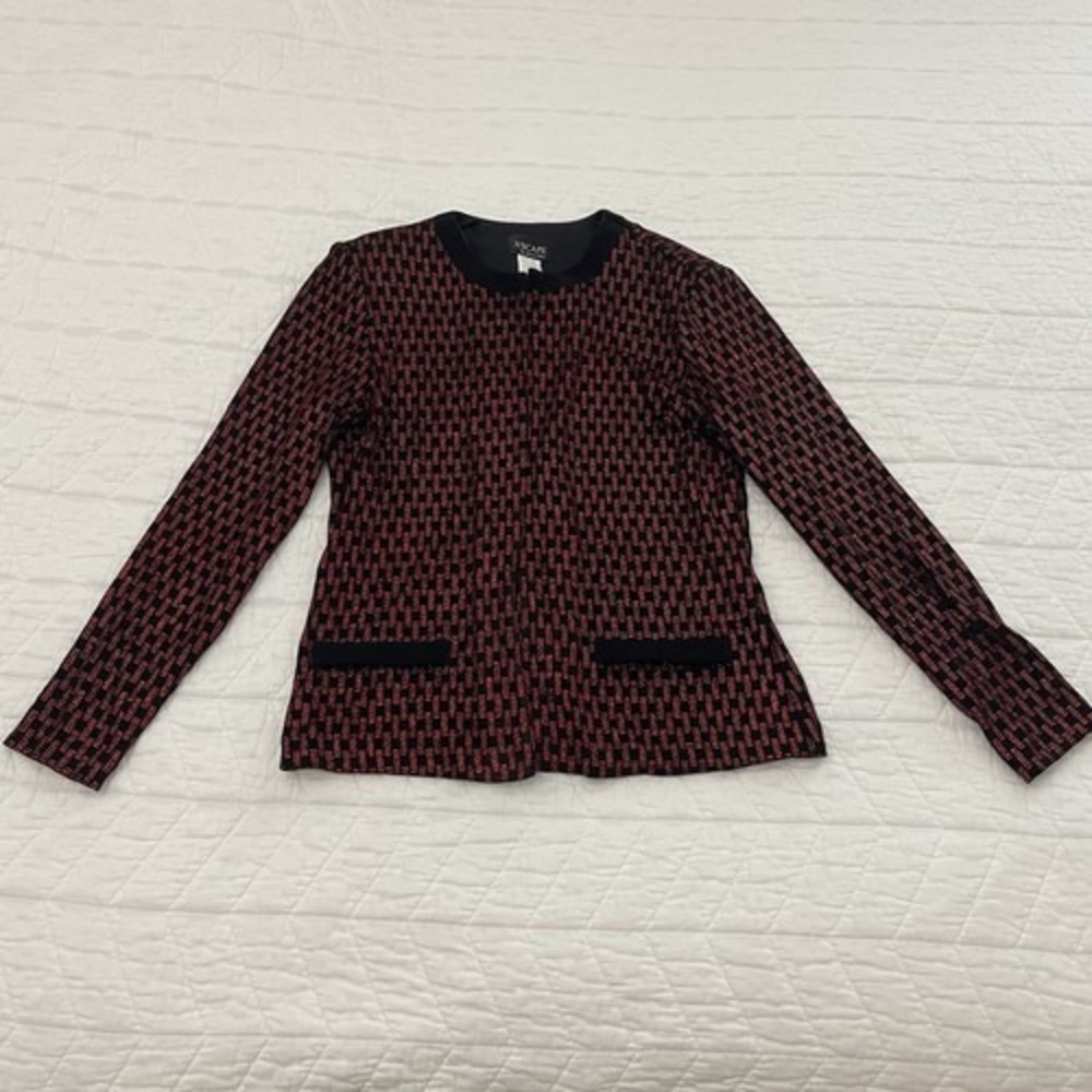 Women's XSCAPE by Joanna Chen Black Red Geometric Long Sleeve Blouse Size M
